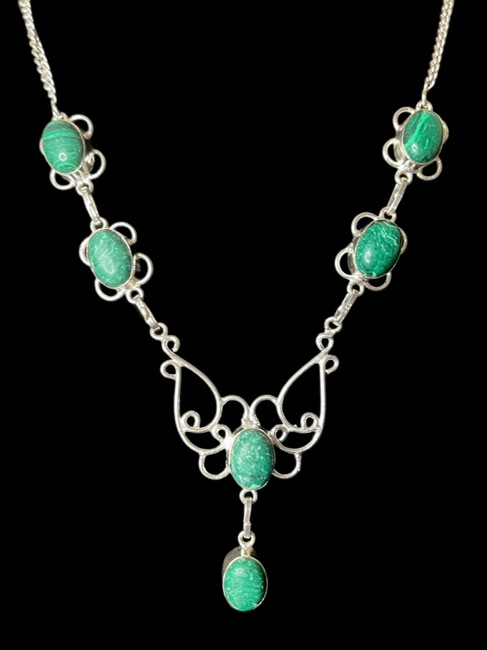 Malachite Sterling Silver Y Shaped Necklace NWT